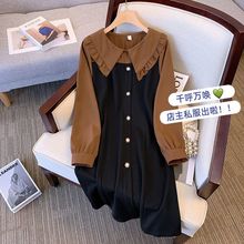 UNMUN法式假两件娃娃领设计感小众连衣裙女秋季高腰显瘦裙子a字裙