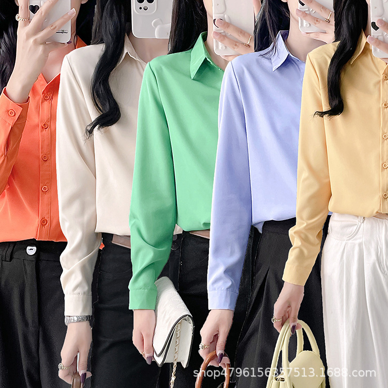 2026 Spring and Autumn New Trendy Women's Shirt Korean Style Straight Long Sleeve Slimming Versatile Fashion Color Top Jacket Women's Clothing