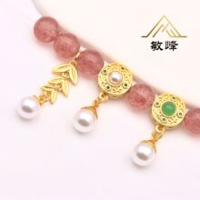 古法沙金镶嵌仿珍珠吊坠麦穗滴油镂空流苏挂件 diy手链项链配件