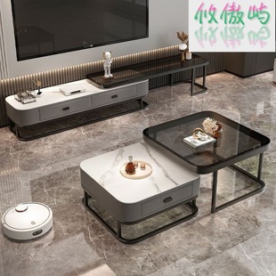 Square Slate Coffee Table Light Luxury Minimalist Marble Creative Glass Home Living Room Modern Coffee Table Small Apartment