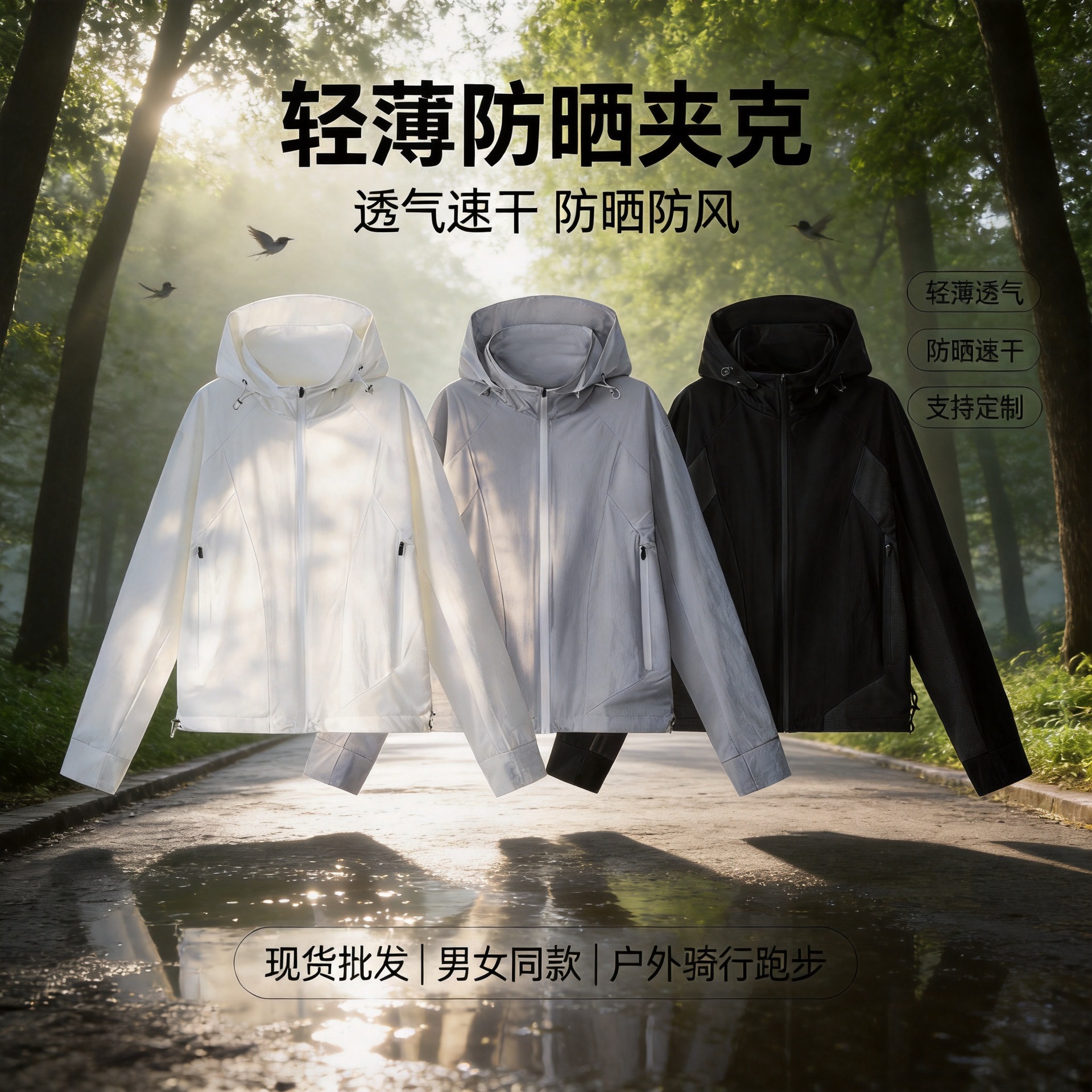 Wholesale UPF100+ new raw yarn sun protection clothing, running jacket, men's thin outdoor sports fitness outerwear