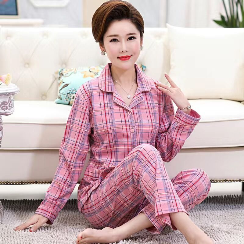 Ancianos Pijamas Mujer 100% algodón suegra Otoño vieja dama invierno manga larga primavera y otoño algodón cardigan ropa para el hogar