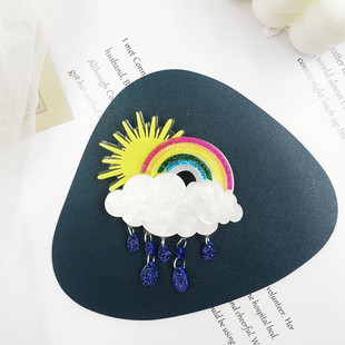 Acrylic Creative Rainbow Cloud Drops Brooch Cartoon Japanese and Korean Fashion Pin Collar Accessories Jewelry Wholesale