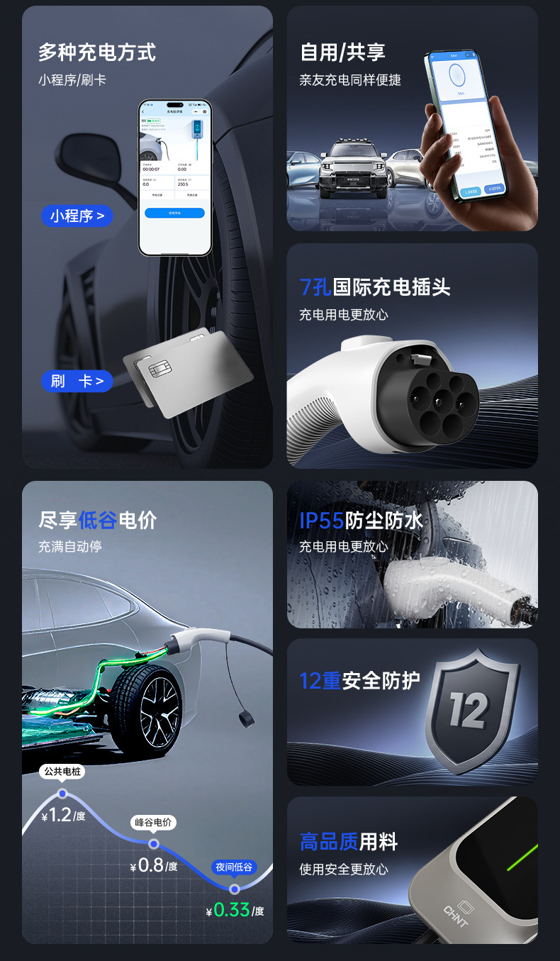 Chint 7KW Commercial AC Charging Station for Shared Use in Residential Communities and Hotels, with Scan Code Billing for New Energy Vehicle Charging