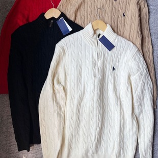 high quality 90 Wool 10 Cashmere Winter Thickened Sweater Men's Half Zipper Paul Sweater Polo Collar Top Men's None