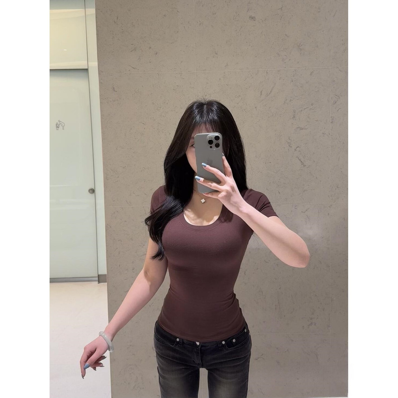 Skims Cotton Jersey Short-Sleeved T-Shirt Elastic Slim Fit Base Layer Slimming Spring and Summer Solid Color Cotton and Linen Sleeves Skims Cotton Jersey Short-Sleeved T-Shirt Elastic Slim Fit Base Layer Slimming Spring and Summer Solid Color Cotton and Linen Sleeves