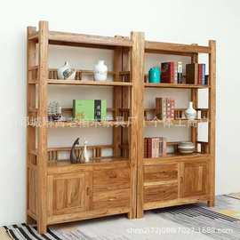 新中式多宝阁老榆木博古架展示柜家用收纳置物架老榆木展示柜书架