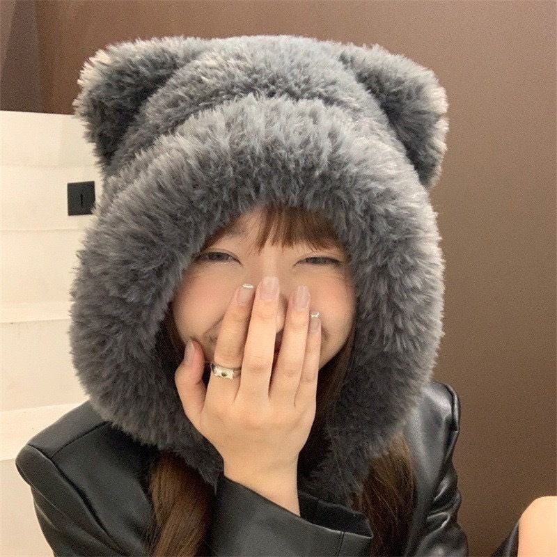 韩版可爱小羊毛绒帽子女秋冬季保暖绑带针织护耳帽百搭套头雷锋帽|undefined