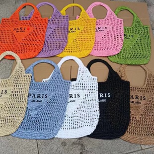 2023 Summer New Hollow Hand Woven Bag Cotton Rope Net Bag Holiday Handmade Printable Women's Straw Woven Bag
