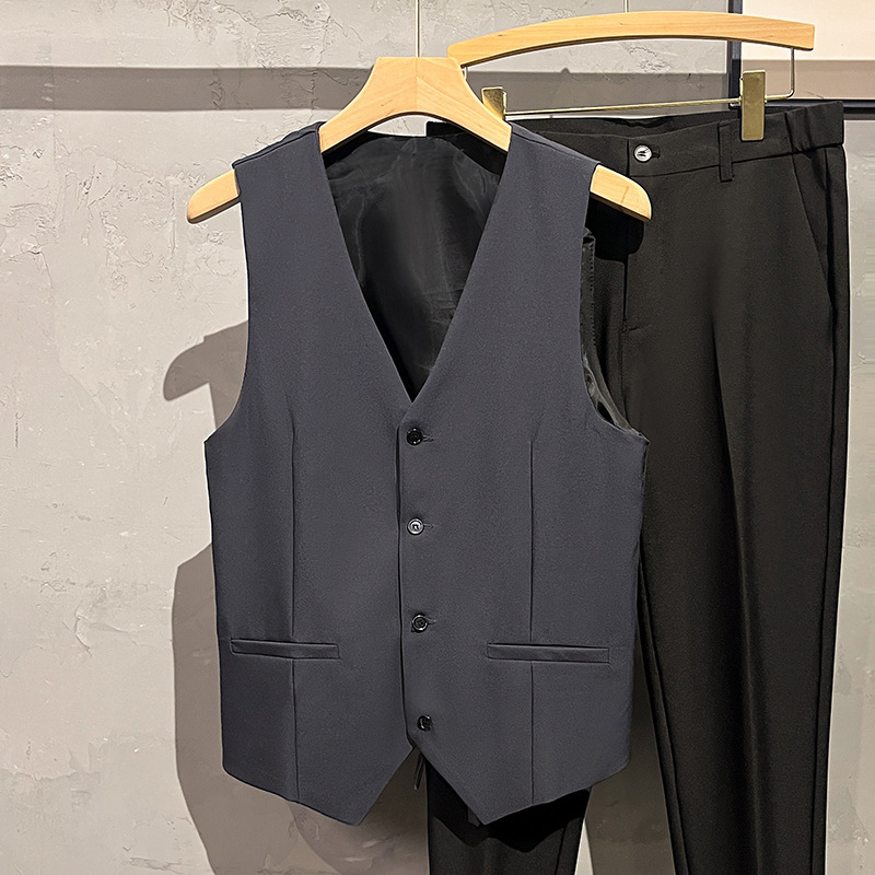 Vintage British Style Suit V-neck Vest Men's 2025 Spring and Autumn New Button Cardigan Suit Vest Trendy Vest