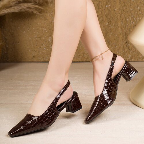 Pointed-toe diamond-patterned high-heeled shoes for women—spring/summer chunky-heel retro-style closed-toe low-cut single-layer shoes for women