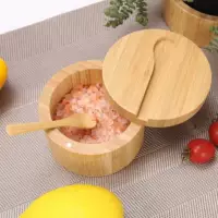 Новая бамбуковая соляная банка Amazon с ложкой, кухонная банка для специй, простой бытовой многоцелевой контейнер для специй из цельного дерева