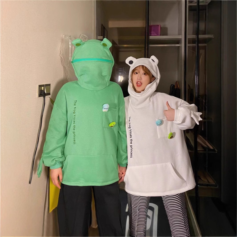 Women's Hoodie Frog fleece-lined Fashion Design Sense Hooded Casual Melody Windmill Autumn Trend Loose 2024 New