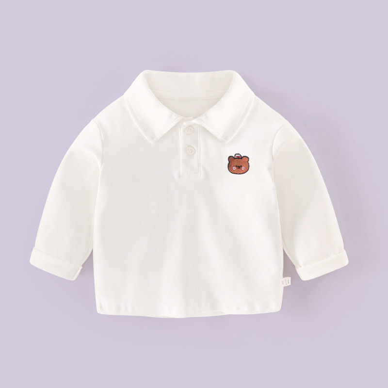 Camiseta POLO de terciopelo suave para niños, camiseta blanca de manga larga de estilo coreano para niños, camisa con solapa de algodón, novedad de otoño