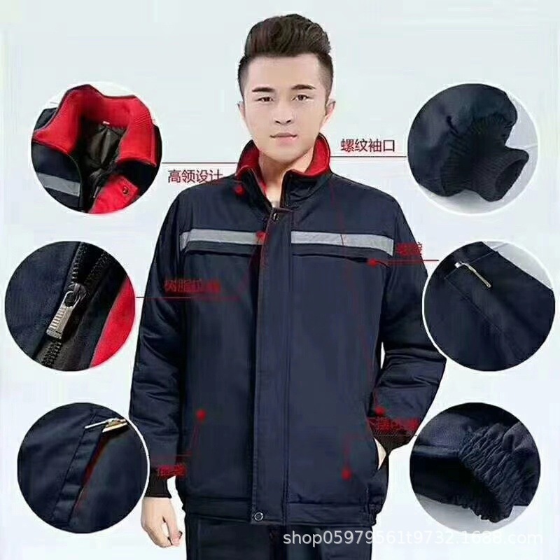 Invierno calentamiento reflectante ropa de trabajo de algodón ropa de algodón media y larga ropa de trabajo de protección contra el frío ropa de trabajo chaqueta de algodón mayorista