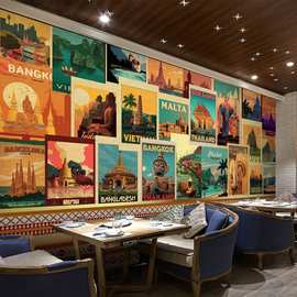 泰国风情海报壁纸东南亚酒店本土图片墙面装饰奶茶店墙布泰式墙纸