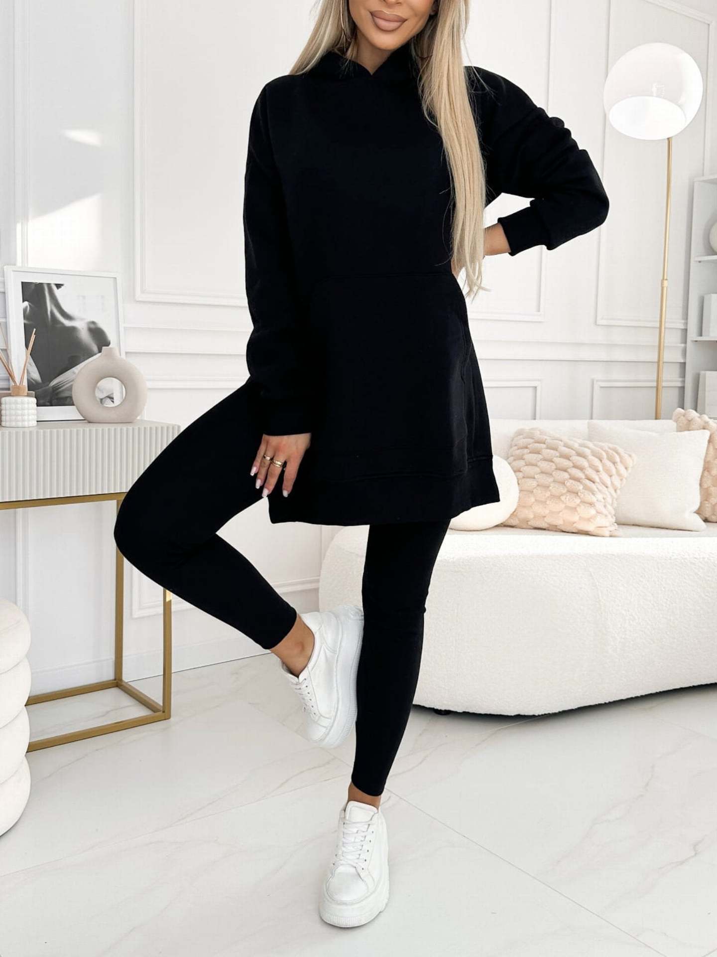Damenbekleidung, Sport, Freizeit, Kapuzenpullover, verdickte Leggings mit Gewinde, zweiteiliger Anzug_voghion.com