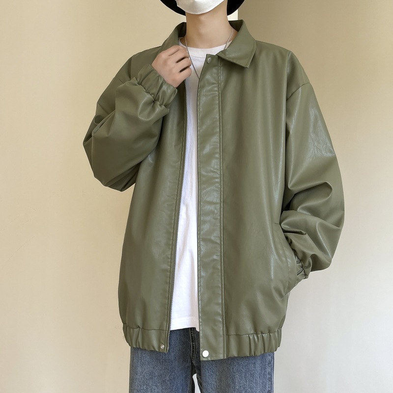 (Wholesale), polyurethane long-sleeve, base jacket, Amazon, retro Hong Kong 80s–90s style, loose fit 2