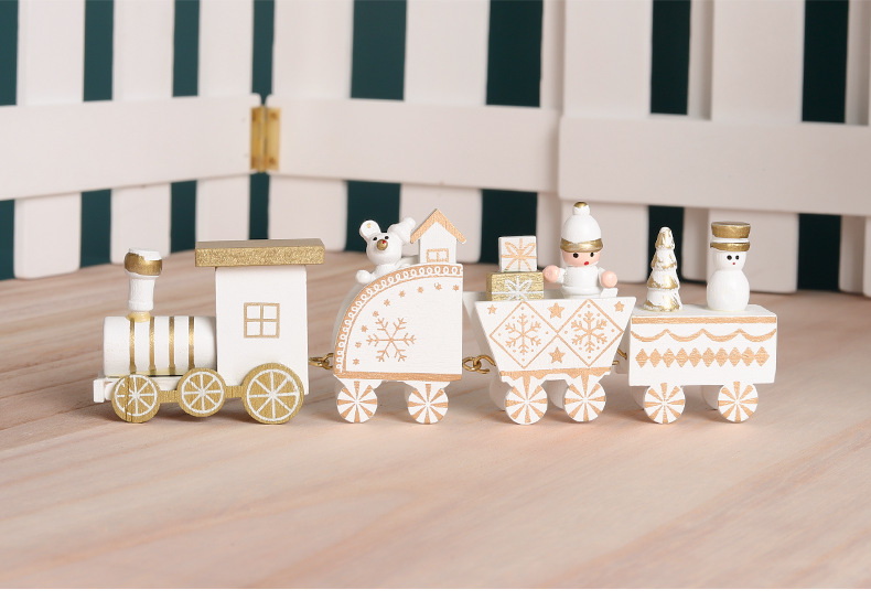 1 Set Quantity Party, Street Occasion Wood Material Christmas Festival Christmas Cute Train Wood Party Street