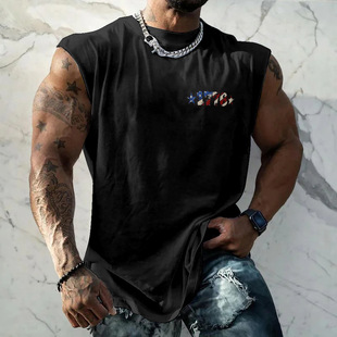 New Cross-Border Fashion Sports Fitness Vest Muscle Training Trendy Sleeveless T-Shirt European and American Vest Macho Type