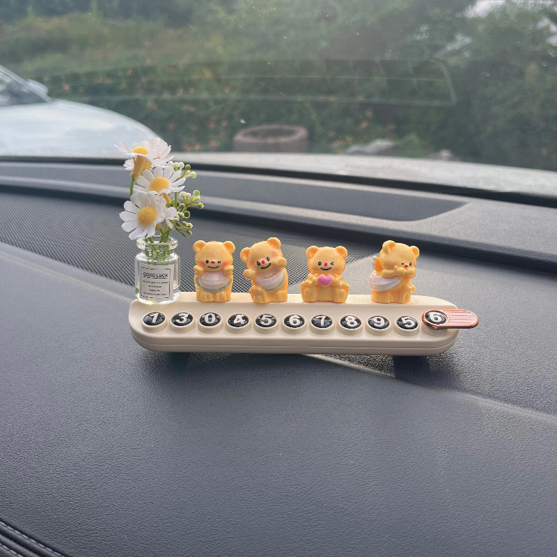 Cute oso automóvil estacionamiento temporal placa de número de coche móvil tarjeta telefónica personalidad creativa adornos interiores lindos