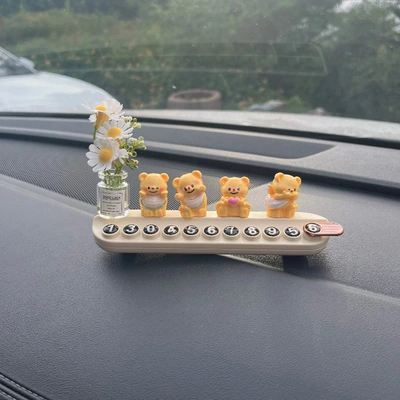 Cute Bear Car Temporary Parking: Nömrəli dayanma kartı - 4-little-yellow-bears-sunflower-rice-white-aromatherapy-license-plate