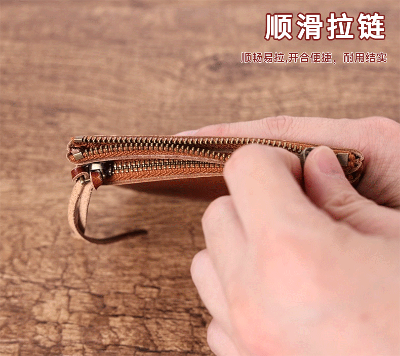 Ví đựng tiền xu da thật phong cách retro, da bò lớp một thuộc thực vật, kiểu dáng nhỏ gọn — nâu chi tiết 22