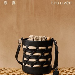 裘真植鞣牛皮编织水桶包女斜挎单肩真皮大容量通勤包2025新款夏季