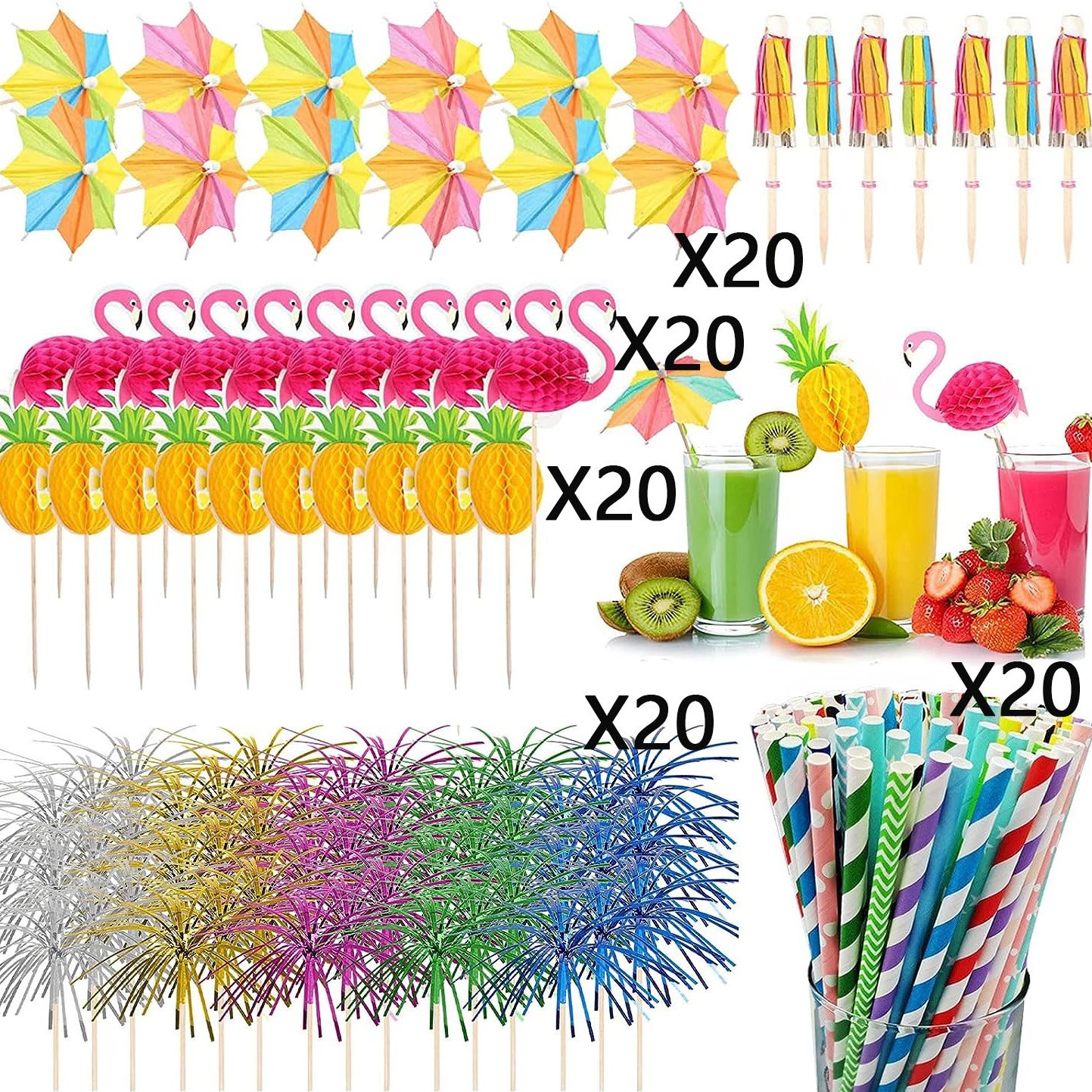 Traje combinación Hawaii Internet celebridad postre hornear decoración Tarjeta de inserción taza de vacaciones paraguas signo Flamingo panal