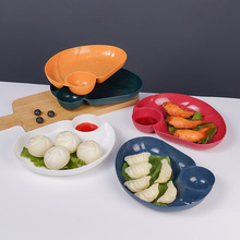 饺子盘商用双格饺子盘酒店餐厅饭店菜盘分格装虾盘塑料餐盘