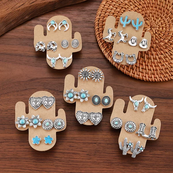 European and American fashion new vintage cow head boots multi-style suit earrings women's personality all-match ear accessories