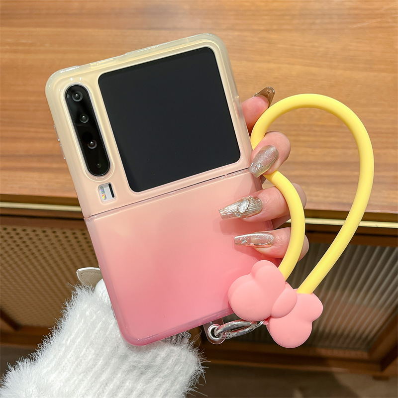 Huawei pura x 携帯電話ケースに適したイエローパウダーグラデーション purax 折りたたみスクリーンシンプルなシリコンハンドロープ女性保護カバー|undefined