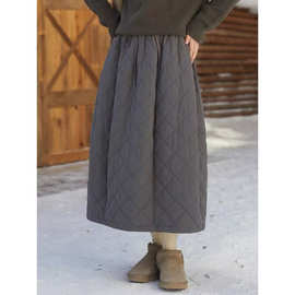 夹棉加厚半身裙女2025秋冬菱格大摆裙宽松中长a字伞裙