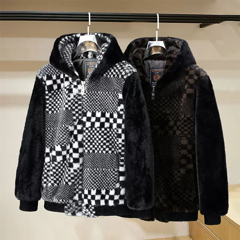 秋冬男款金貂绒跨境小单定制夹克皮草外套时尚保暖大衣连帽毛毛衣