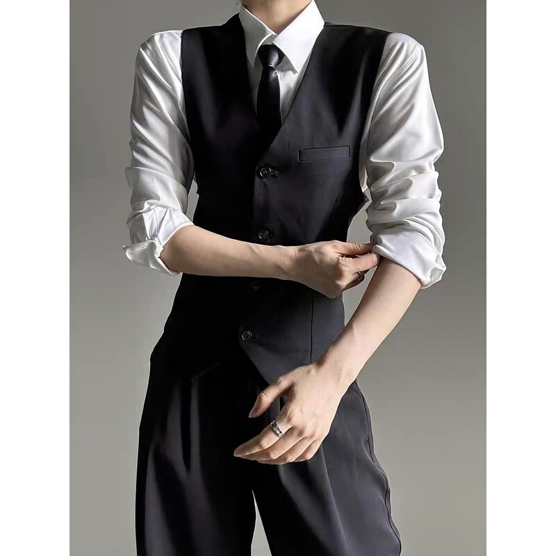 Suit Vest Men's Suit Korean Style Slim Solid Color Work Vest Wedding Groomsmen Suit Work Professional Wear