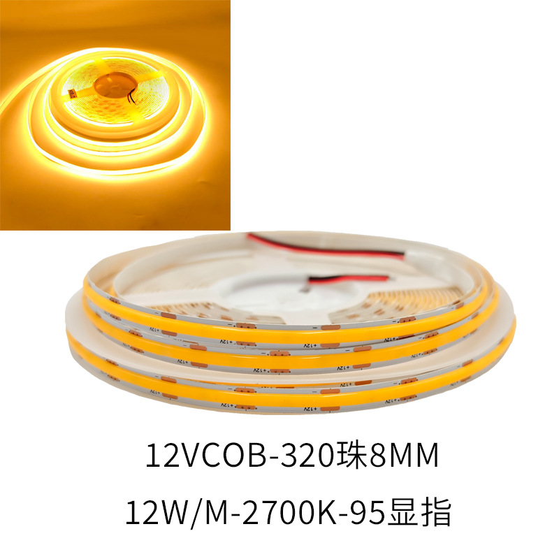 Tira de Luz COB 12V 24V 320 Luces 480 Luces 8MM95 Índice de Reproducción Cromática Luz Blanca Luz Cálida Luz Neutra 2700K3500K