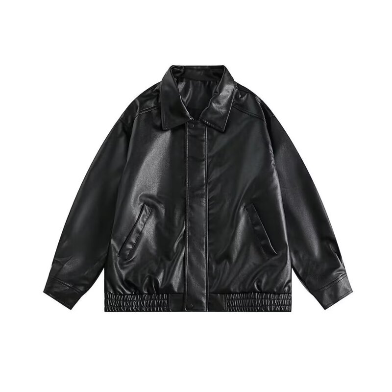 Retro Spring and Autum New Leather Jacket Men's Pu Leather Coach Bomber Jacket American Casual Loose Motorcycle Jacket