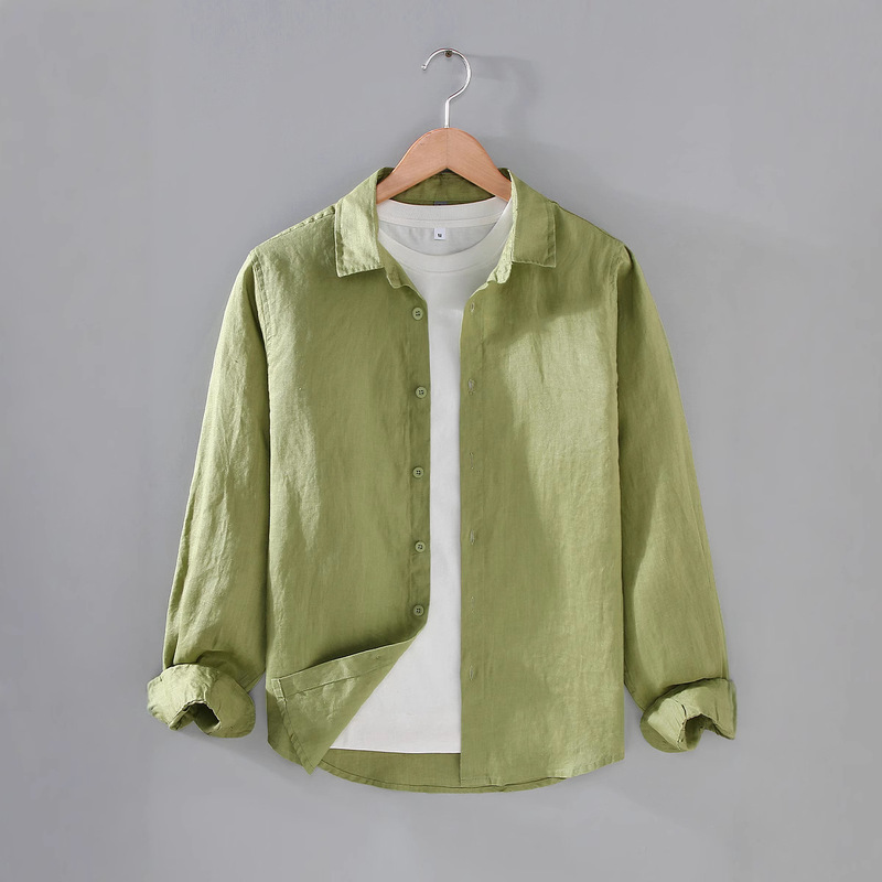 G185 Old Money Style Linen Men's Shirt Spring and Summer Casual Turn-Down Collar Shirt Large Size Loose Versatile Trendy Clothing