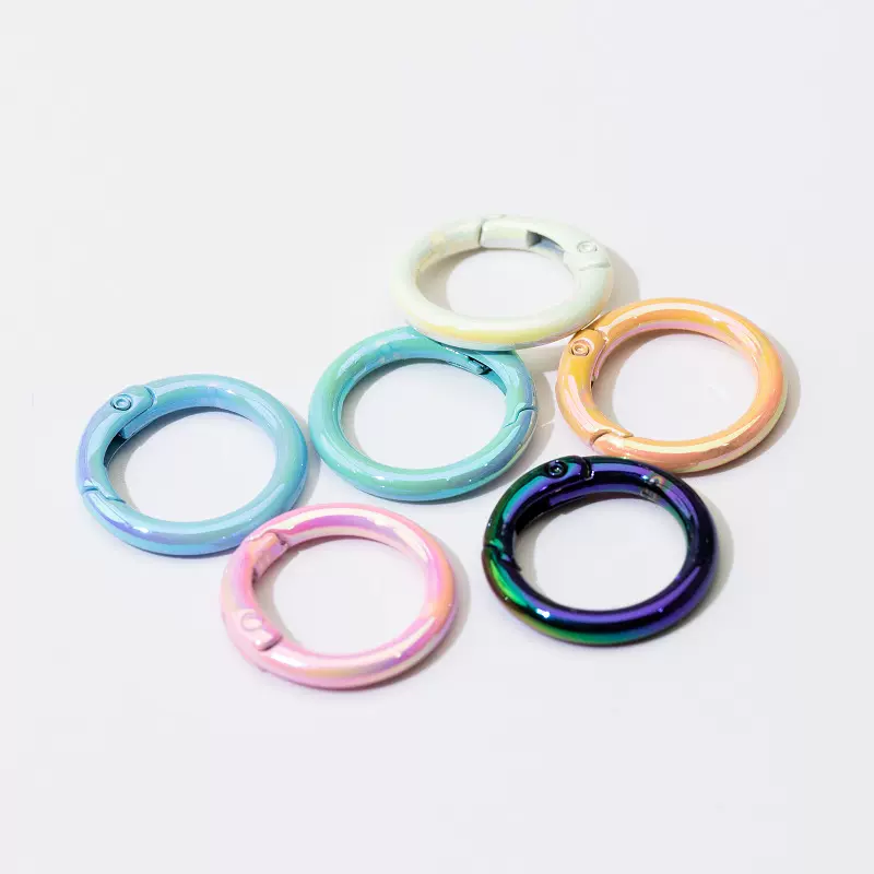 彩色弹簧扣uv电镀圆环开口环弹簧圈钥匙扣DIY配件合金连接环