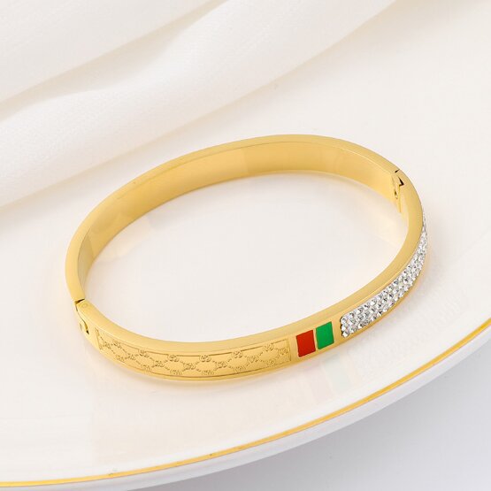 Transfronterizo nuevo rojo y verde goteo de aceite de acero de titanio elíptico 18K pulsera de oro femenina simulación universal pulsera coreana en stock al por mayor