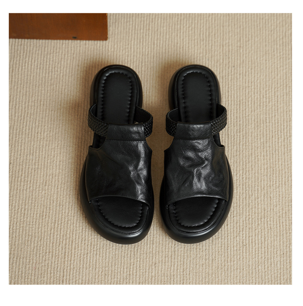 Sandal nữ đế bệt 4cm dáng xỏ ngón mùa hè đơn giản — đen chi tiết 13
