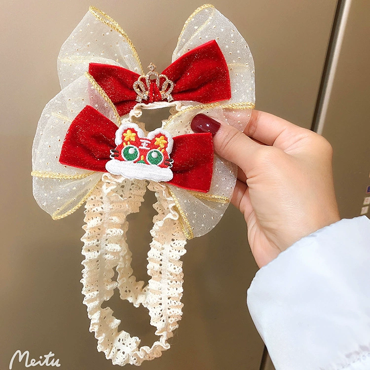 Благоприятный праздничный красный ободок для волос для маленьких девочек Милые новогодние головные уборы удобные повязки для волос цветок для волос