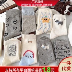 新款白色可爱袜子女中筒袜吸汗春夏季薄款ins潮日系卡通运动长袜