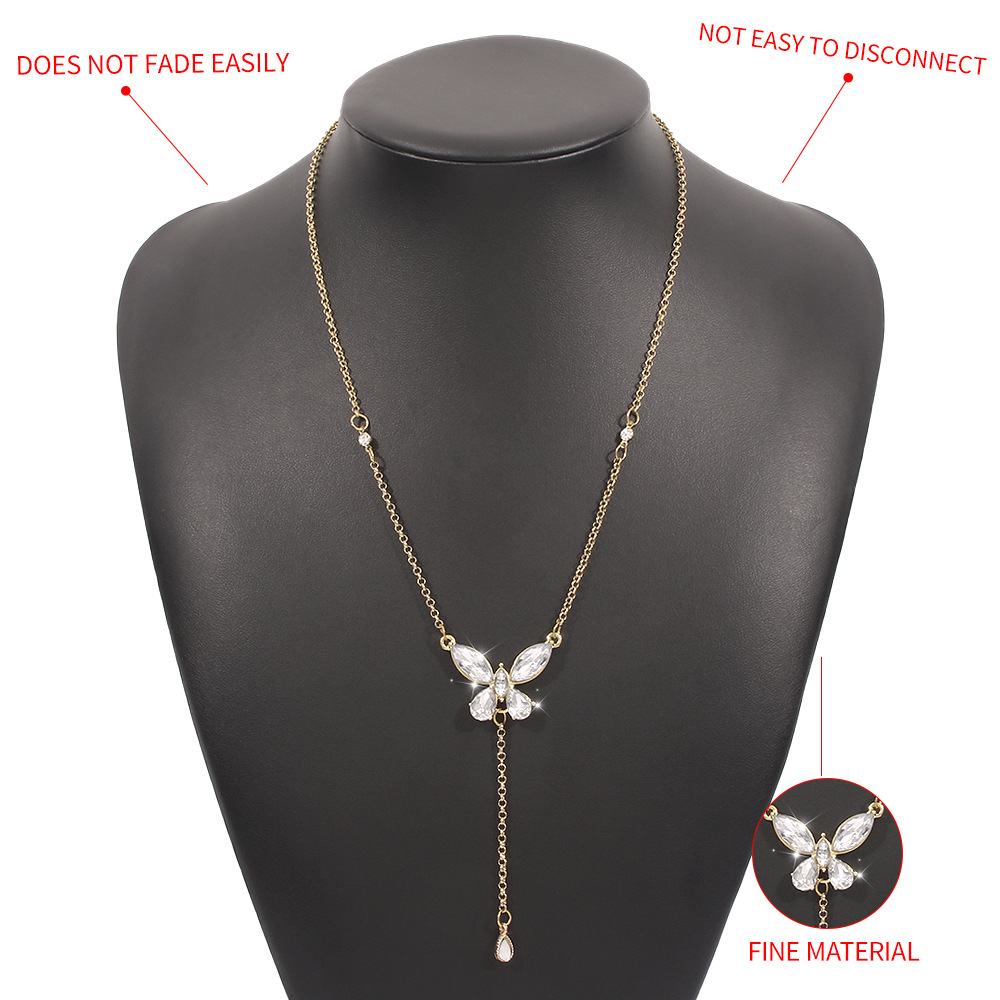 Fashion Single Laye Female Full Diamond Butterfly Long Chain Necklace display picture 5