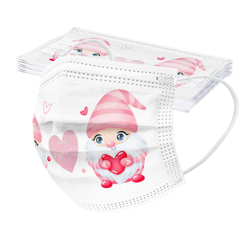 D362爱心款情人节印花一次性三层熔喷布口罩face mask