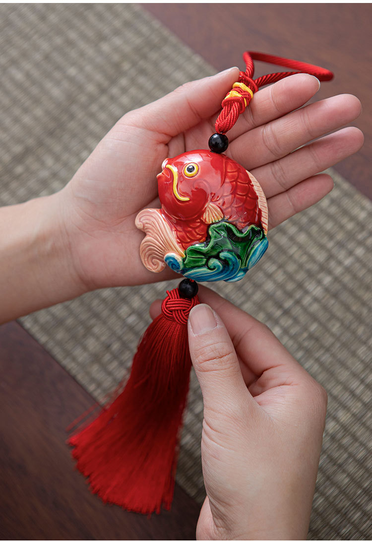 Hand painted Ruyi year fish ornaments car pendant interior supplies toe Pottery Creative colorful gift