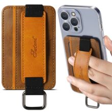 适用苹果皮革PU三星支架手腕带谷歌华为小米3M胶自粘手机壳插卡包