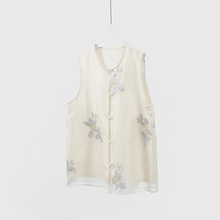 真丝绡双层圆领国风马甲女重工刺绣100桑蚕丝欧根纱上衣春新款