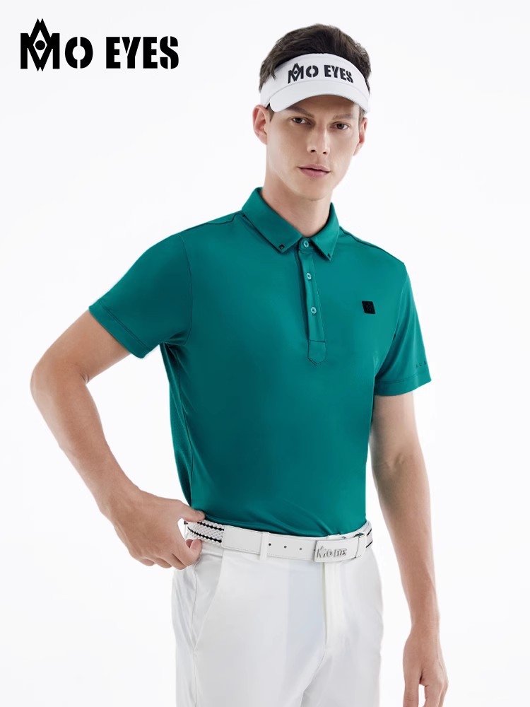 Áo phông thể thao nam ngắn tay chơi golf MMO EYES, chất liệu co giãn cao thoáng khí — M23YF002-Áo màu xanh lá cây, M23YF005-Áo màu xám, M23YF004-Áo màu đen, M23YF005-Áo màu trắng