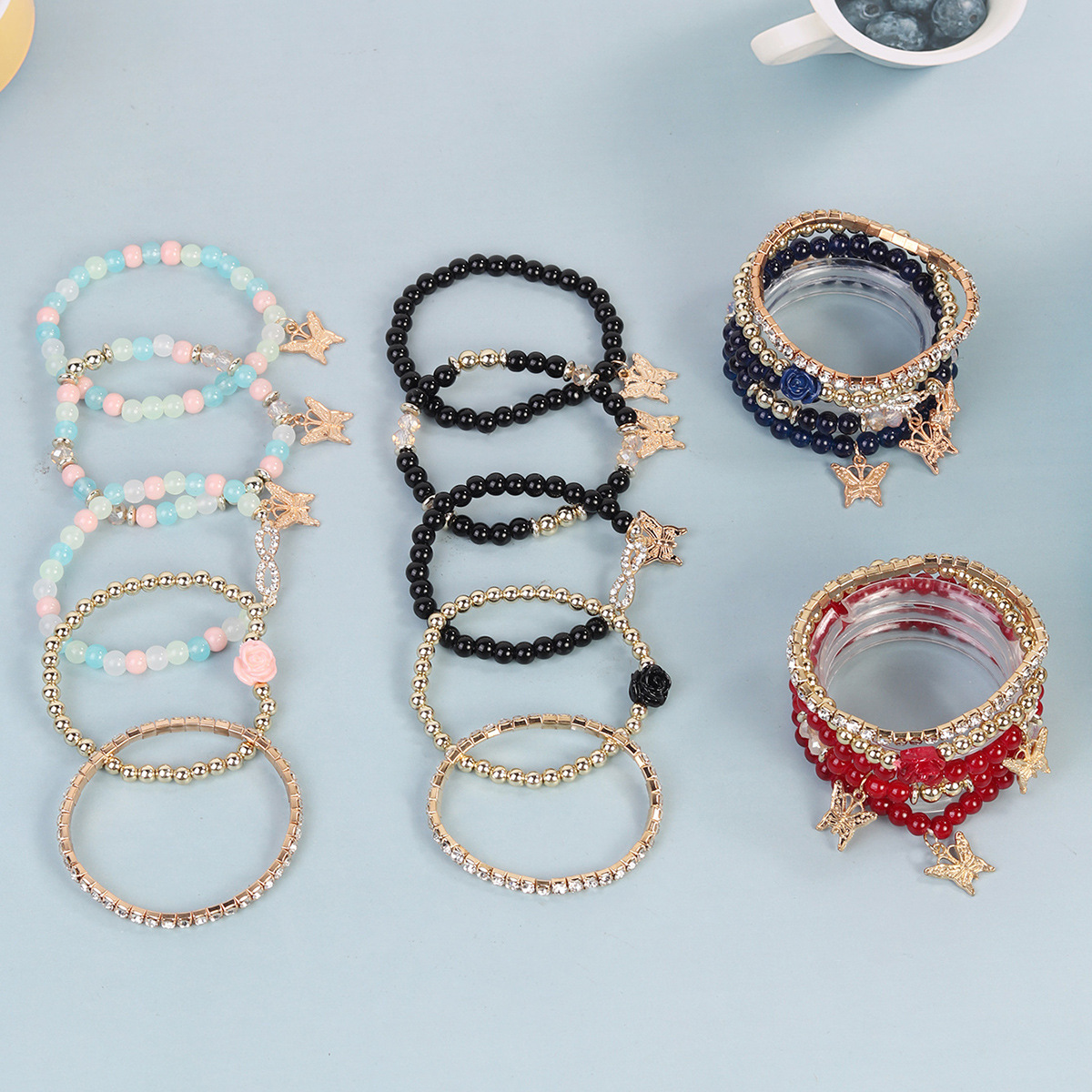 Elegant Multi-layer Rose Bracelet With Rhinestones And Pearls_voghion.com